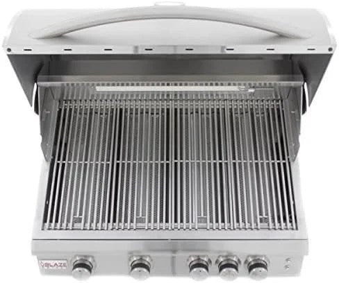 Casavibeo Blaze 32-inch 4-burner LTE gas grill with rear burner and built-in lighting, featuring stainless steel construction and grilling surfaces.