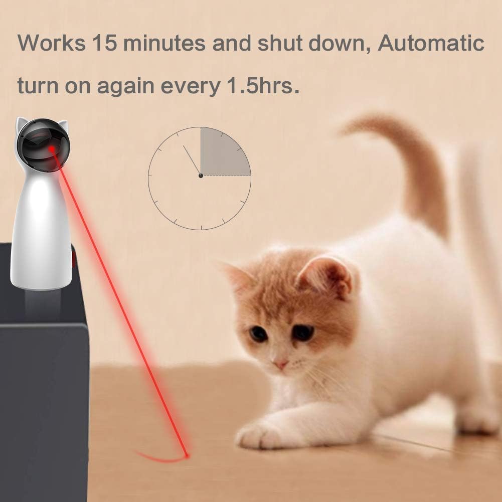Belro cat laser toy showing a red laser beam projected onto a floor, designed to entertain and engage cats in play.