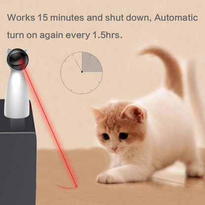 Belro cat laser toy showing a red laser beam projected onto a floor, designed to entertain and engage cats in play.