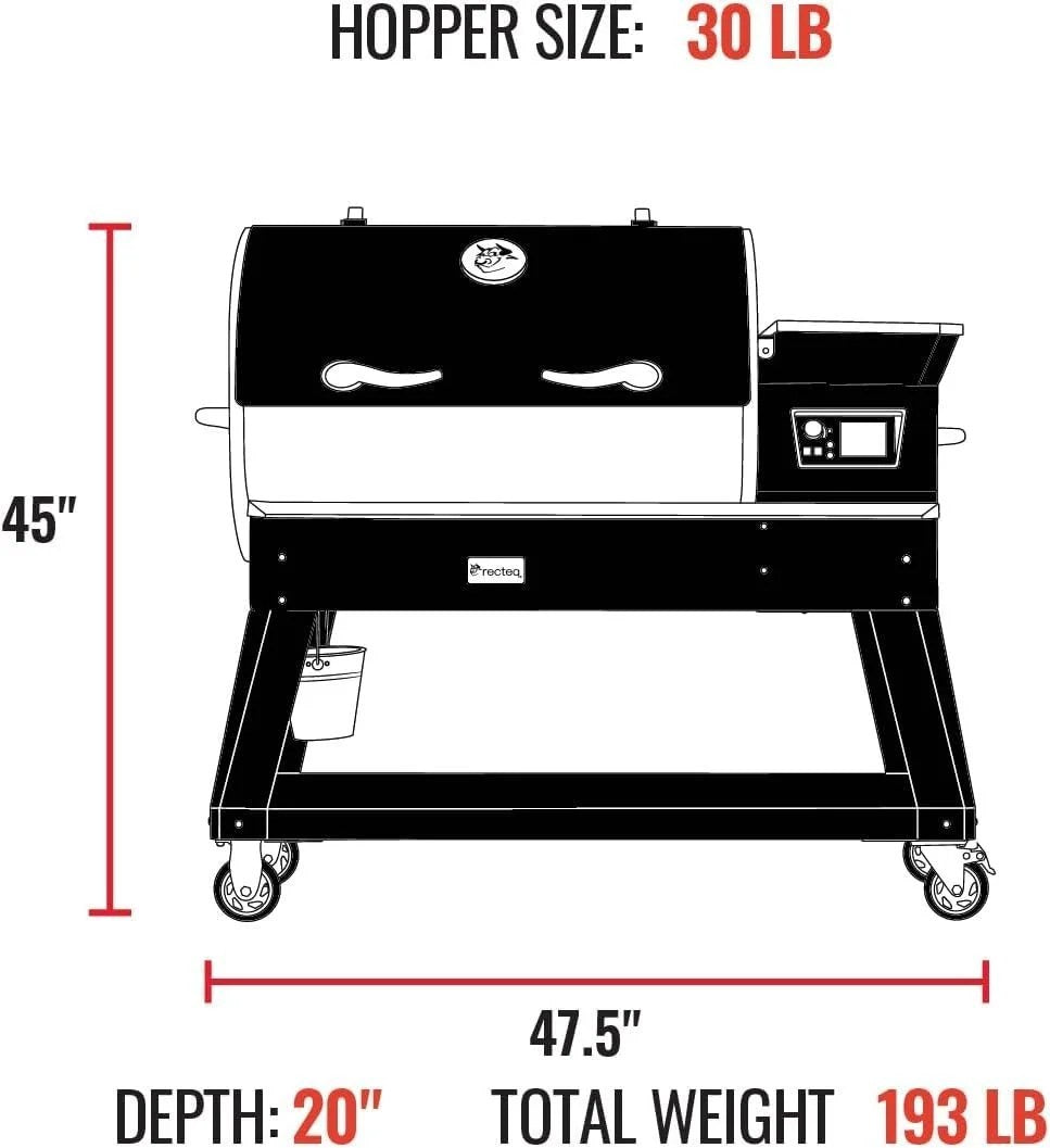 Casavibeo Recteq Backyard Beast pellet grill with stainless steel body, side shelf, and digital control panel for outdoor cooking.