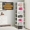 Casavibeo SpaceAid 7-tier white rotating shoe rack tower with spinning carousel for organized shoe and handbag storage.