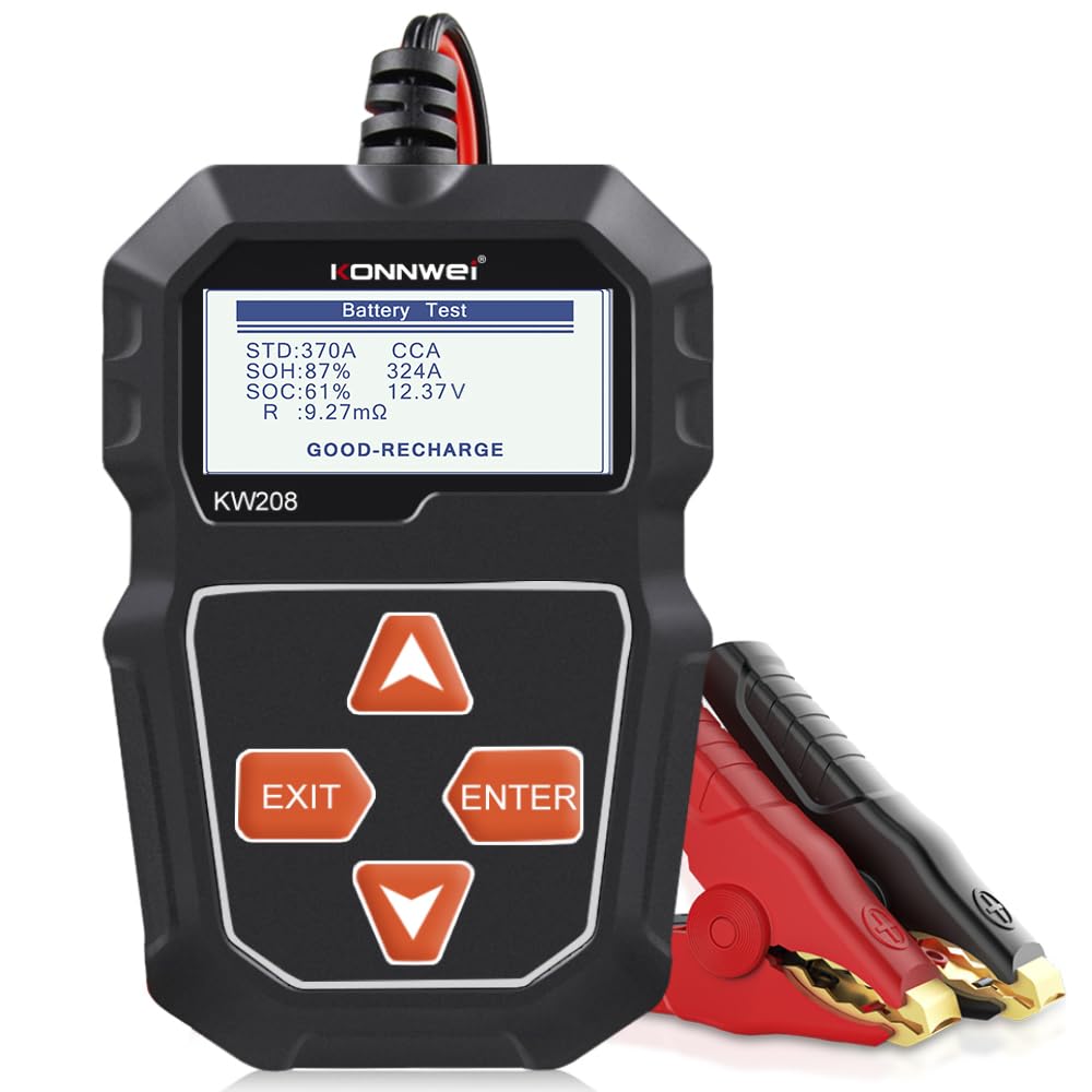 Belro Car Alternator Battery Tester showing digital display and testing probes for automotive battery diagnostics