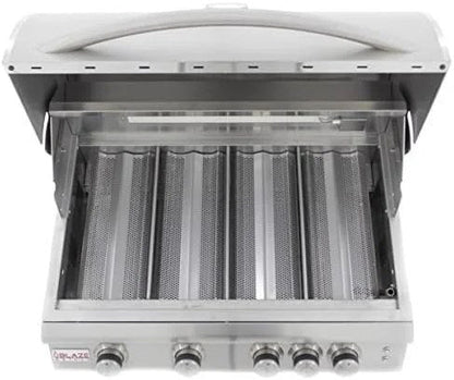 Casavibeo Blaze 32-inch 4-burner LTE gas grill with rear burner and built-in lighting system, shown with stainless steel finish and grilling surface