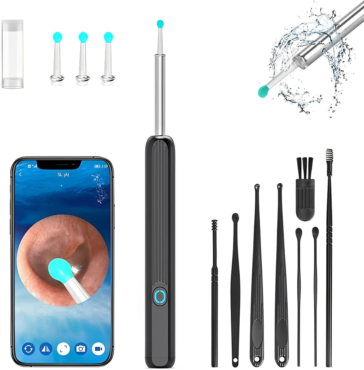 Belro EarBit 3000 ear cleaning tool with built-in camera, showing the device and camera lens for safe ear inspection.