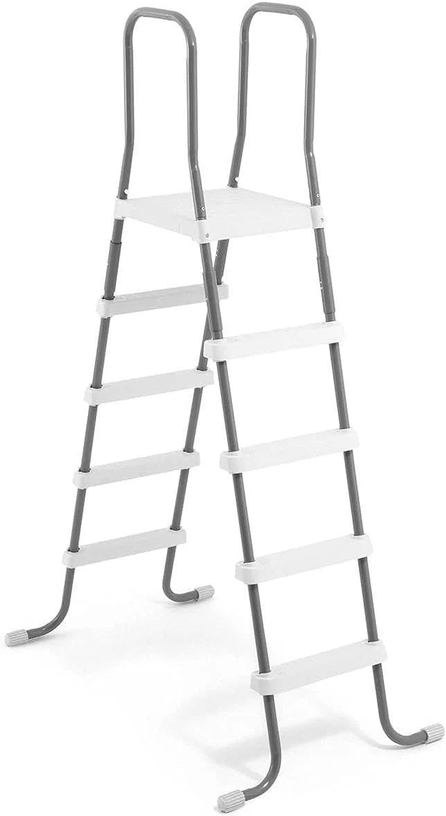 Intex Prism Frame 20ft x 52in above ground swimming pool set with frame and ladder, featuring clear blue water and sturdy construction.