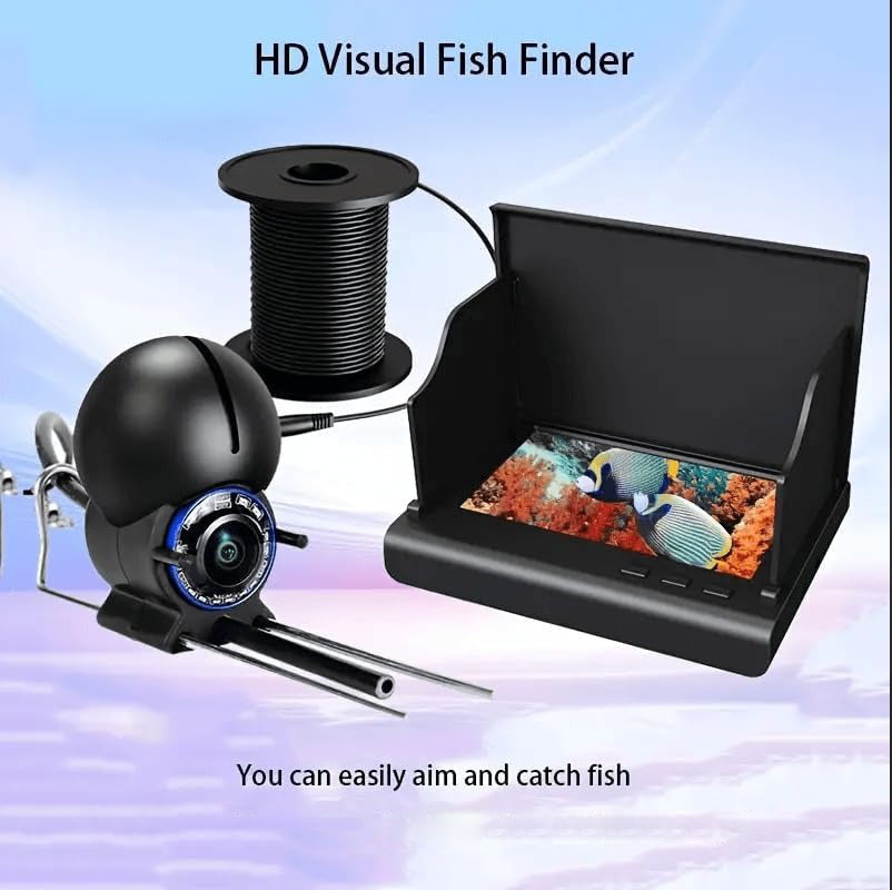 Belro portable fish finder with underwater fishing camera and 4.3-inch LCD monitor, showing fish and underwater scenery.