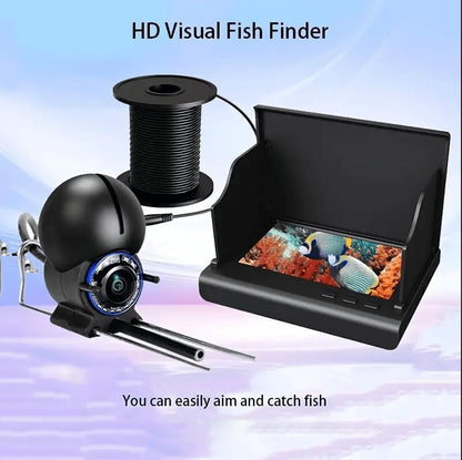 Belro portable fish finder with underwater fishing camera and 4.3-inch LCD monitor, showing fish and underwater scenery.