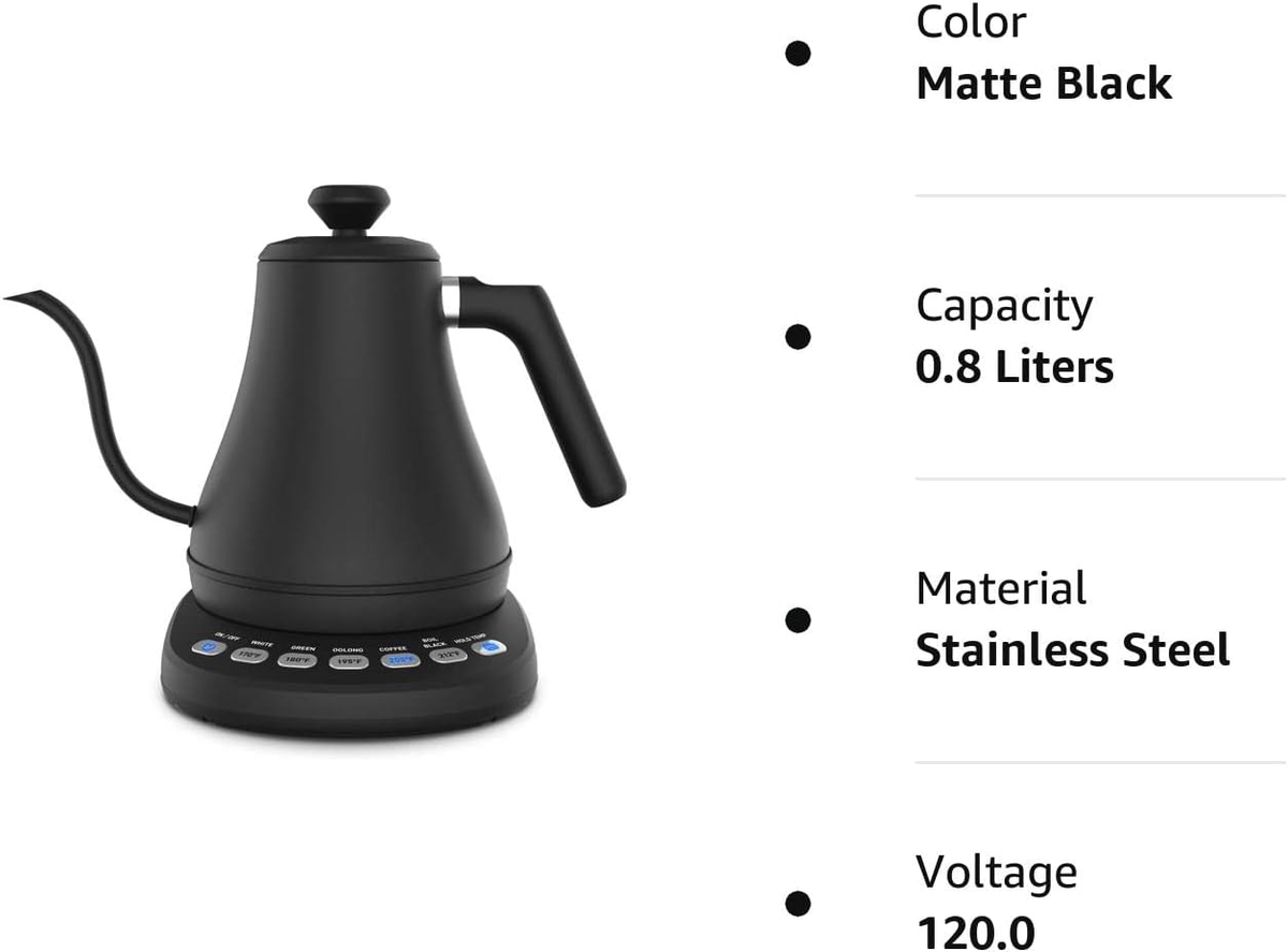 Belro electric gooseneck kettle with sleek design, stainless steel finish, and long spout for precise pouring.