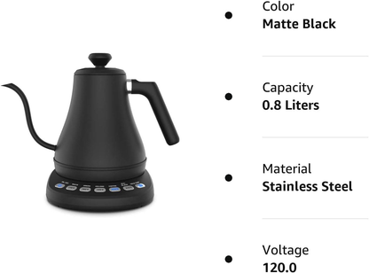 Belro electric gooseneck kettle with sleek design, stainless steel finish, and long spout for precise pouring.