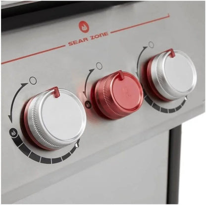 Casavibeo Weber Genesis SPX-435 smart gas grill with stainless steel lid, multiple burners, and side shelves for outdoor cooking.
