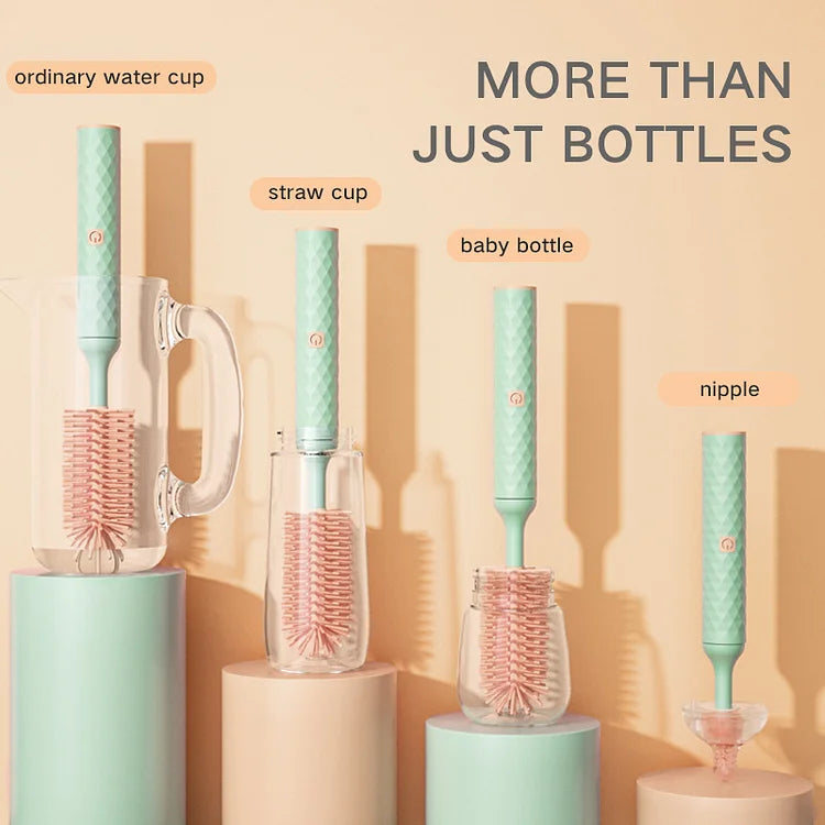 Electric baby bottle brush from Belro, shown with bristles and handle, designed for cleaning baby bottles efficiently.