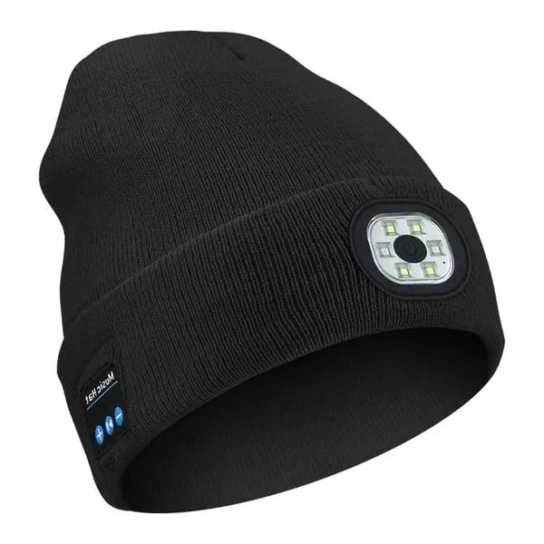 Belro 3-in-1 Bluetooth beanie with built-in flashlight and LED lighting, designed for warm, hands-free lighting and music.