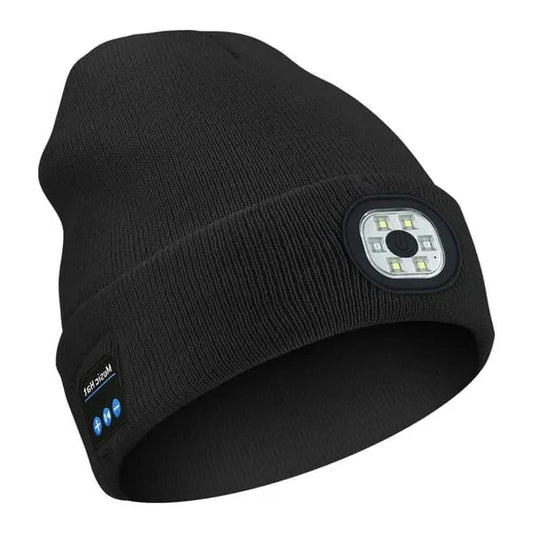 Belro 3-in-1 Bluetooth beanie with built-in flashlight and LED lighting, designed for warm, hands-free lighting and music.