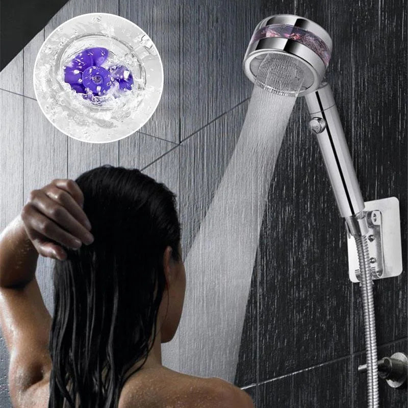 Belro 360° rotatable power shower head with multiple spray settings, shown mounted in a modern bathroom setting.