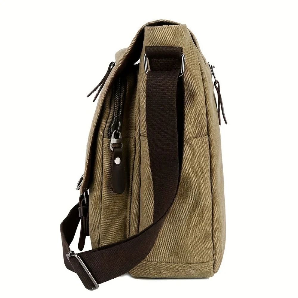 Belro men's canvas satchel messenger sling bag with adjustable strap and multiple pockets, ideal for everyday carrying.