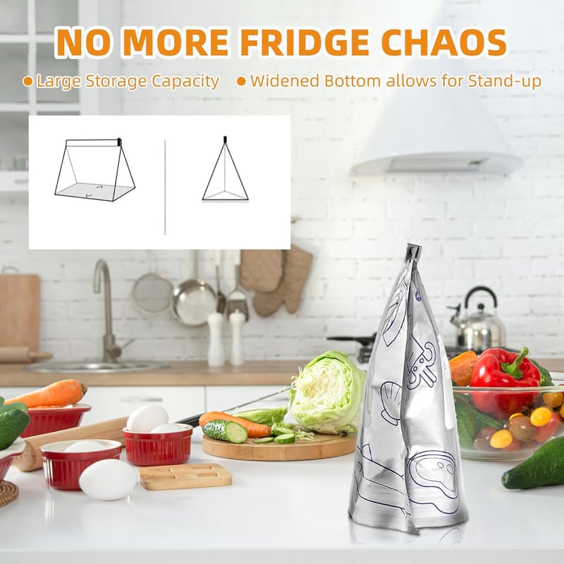 Reusable aluminum foil food storage bags by Mivoza, 200× size, featuring airtight sealing and eco-friendly design for kitchen storage.