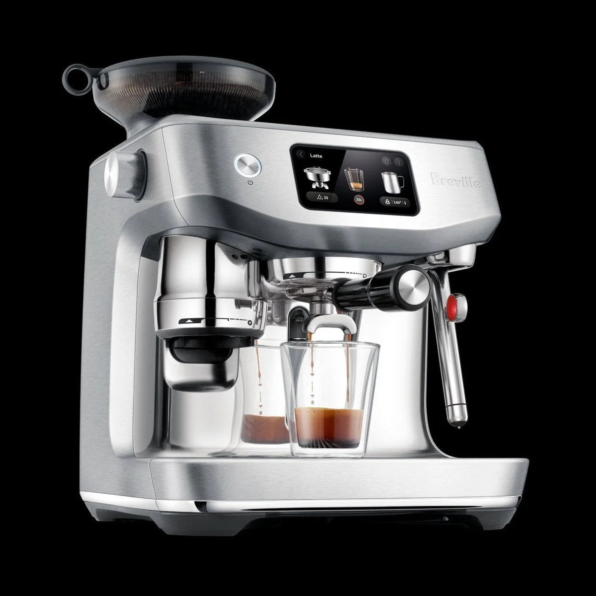 Casavibeo Breville Oracle Jet espresso machine with stainless steel finish and dual boiler system for professional coffee brewing.