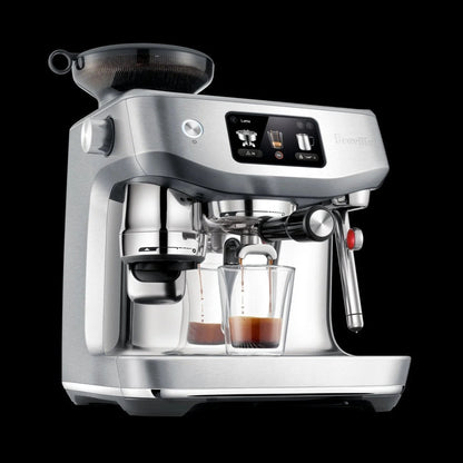 Casavibeo Breville Oracle Jet espresso machine with stainless steel finish and dual boiler system for professional coffee brewing.