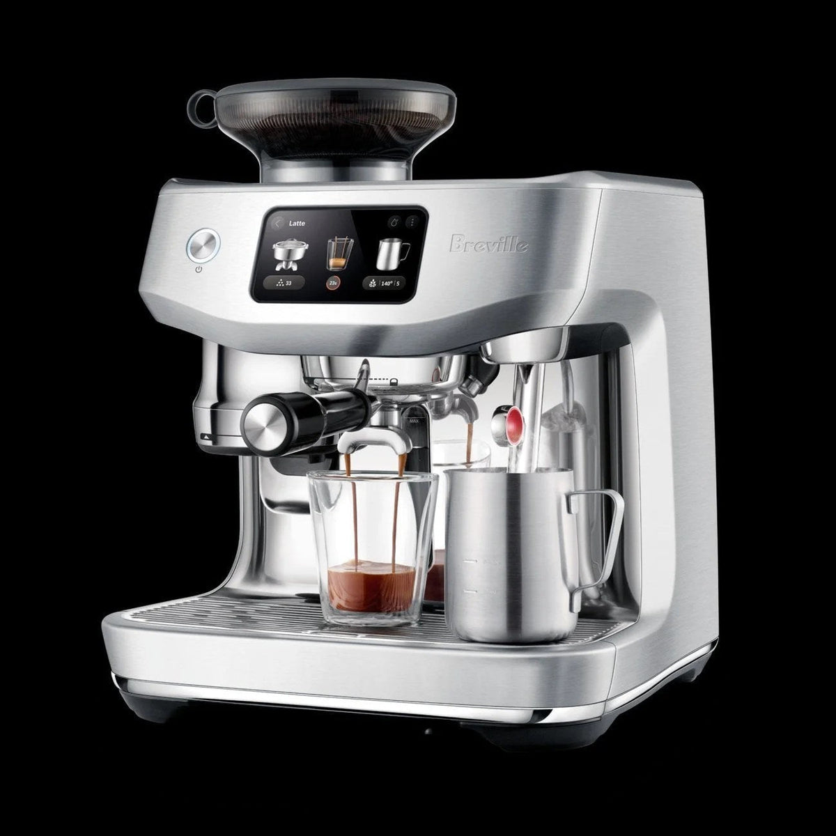 Casavibeo Breville The Oracle Jet espresso machine with stainless steel finish and digital display on countertop.