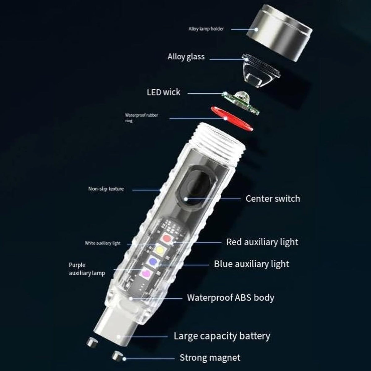Belro rechargeable keychain flashlight showing compact design with LED light and keyring attachment for portable illumination.