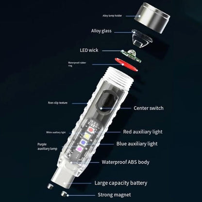 Belro rechargeable keychain flashlight showing compact design with LED light and keyring attachment for portable illumination.