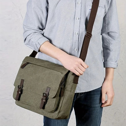 Belro men's canvas satchel messenger sling bag with adjustable strap and multiple compartments, ideal for everyday use.