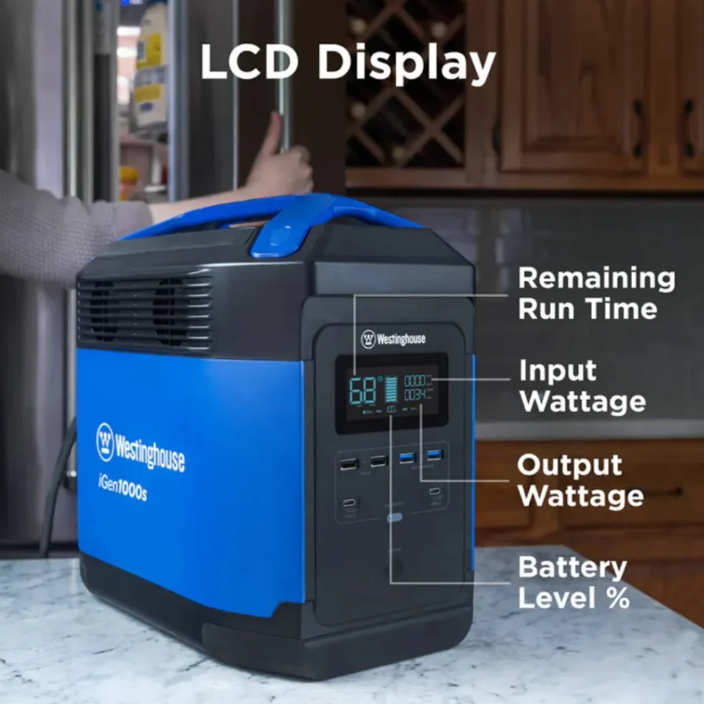 Casavibeo WESTINGHOUSE iGEN1000S portable power station with digital display and multiple outlets for portable energy.