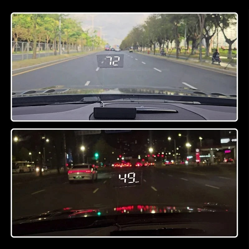Digital speedometer for car by Belro, close-up of the electronic device displaying speed readings on a sleek dashboard.