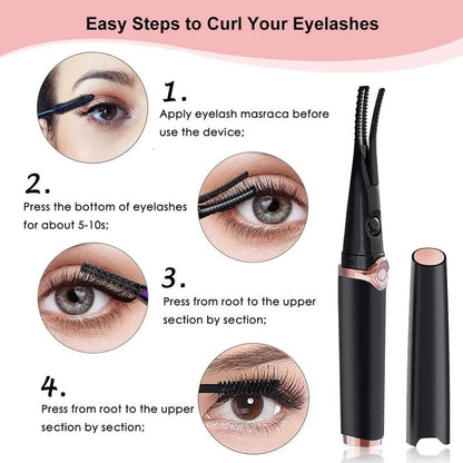 Belro rechargeable heated eyelash curler with ergonomic handle and heated curling pad for enhanced lash lift and curl.
