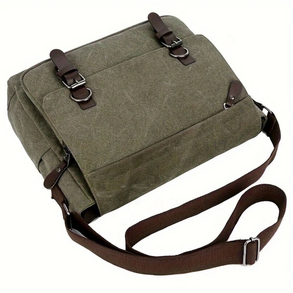 Belro men's canvas satchel messenger sling bag with adjustable strap and multiple compartments, perfect for everyday use.