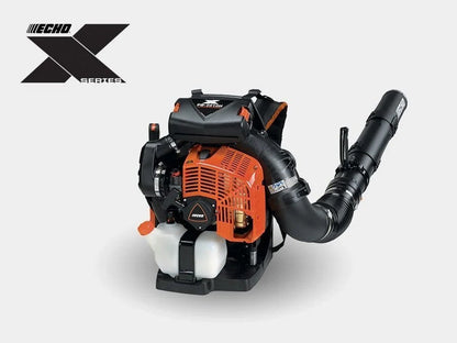 Casavibeo ECHO X Series Backpack Blower PB-9010H showing the powerful gas-powered leaf blower with adjustable straps and ergonomic design.