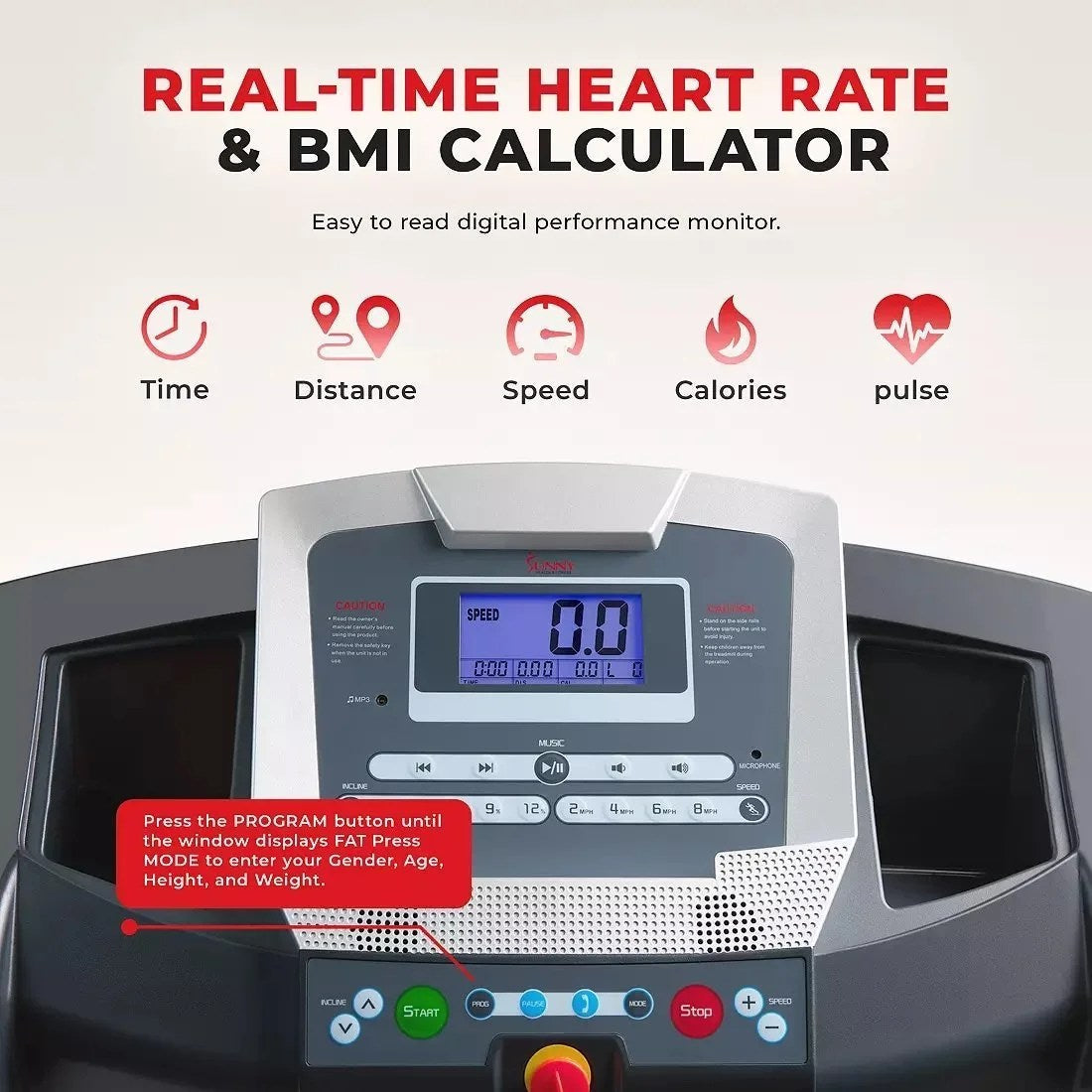 Casavibeo Sunny Health & Fitness Smart Treadmill SF-T7515 with digital display and running surface for home exercise.