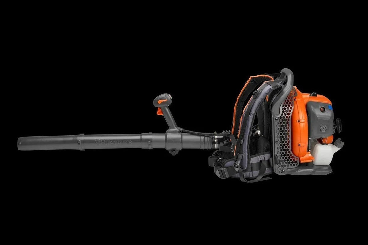 Casavibeo Husqvarna 150BT gas backpack blower with ergonomic handle and powerful engine, ready for yard cleanup.