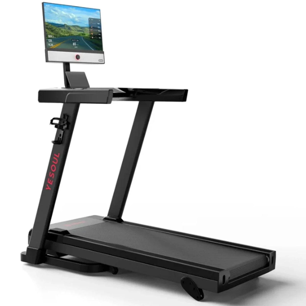 Casavibeo Yesoul T1M Plus smart folding treadmill with 21.5-inch touchscreen, quiet motor, 3-level incline, and space-saving design.