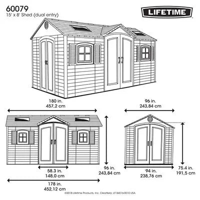 Casavibeo Lifetime 60079 15ft x 8ft outdoor storage shed in desert sand with dual entry doors and sturdy metal construction.