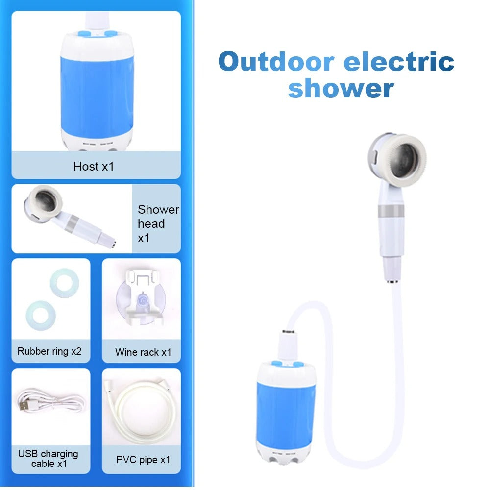 Portable outdoor camp shower by Belro featuring a showerhead, flexible hose, and compact design for outdoor use.
