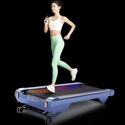 Casavibeo UREVO CyberPad for home smart treadmill with digital display and control panel, showing a sleek, modern design in a home gym setting.