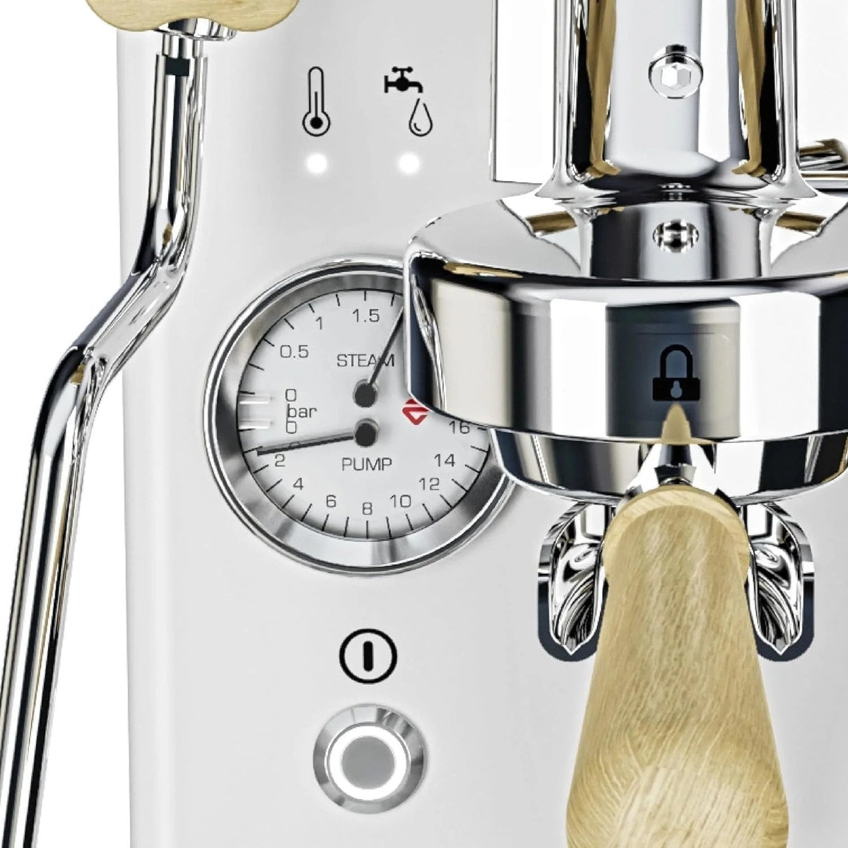 Close-up of the Lelit MaraX PL62X-EUCW espresso machine by Casavibeo, showing the sleek stainless steel design and detailed control panel.