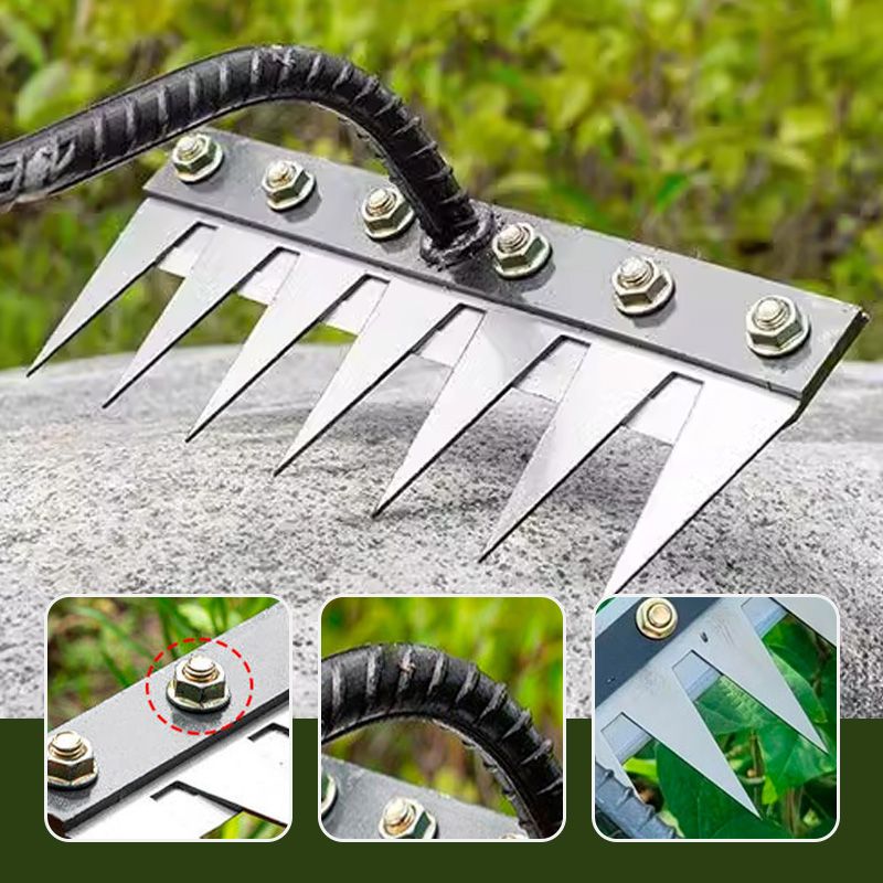 Belro versatile handle rake for lawn, outdoor garden tool with sturdy wooden handle and metal tines for yard cleanup.
