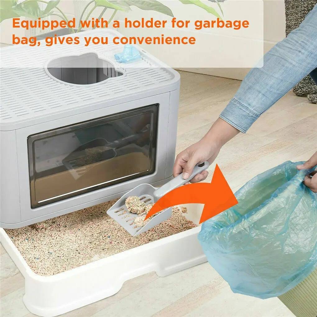 Belro cat litter box for pets, showing a spacious, covered litter box with a door for easy access and odor control.