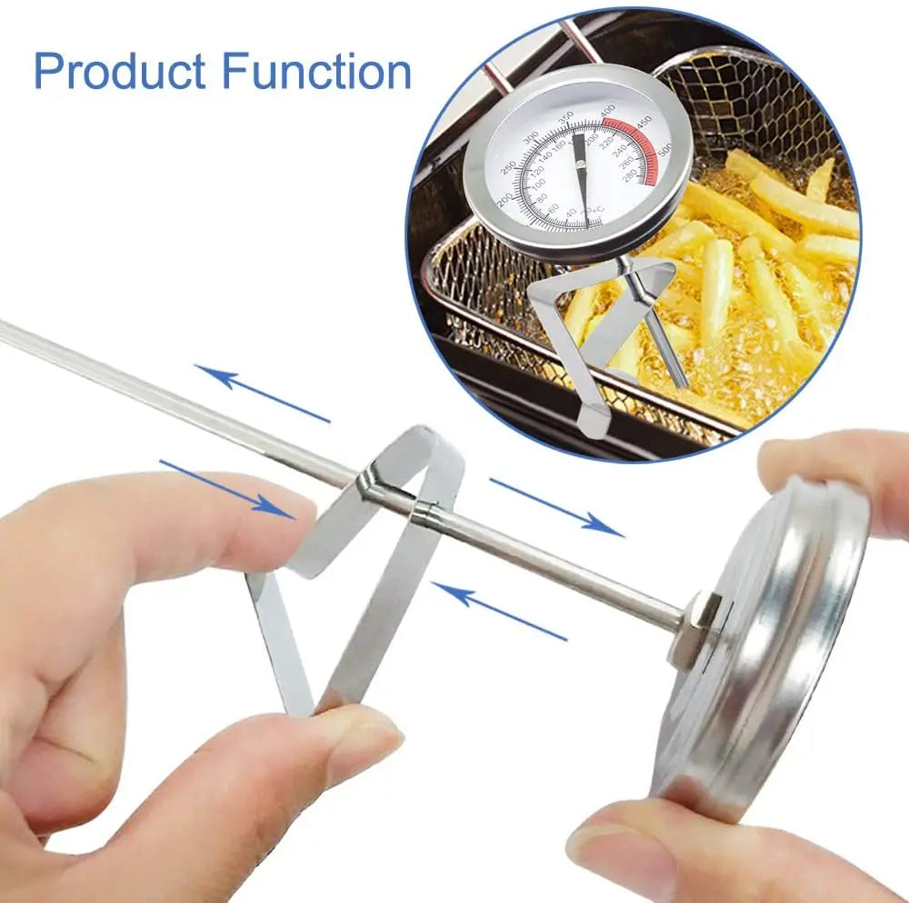 Belro stainless steel deep fry thermometer with long probe, ideal for accurate temperature measurement of cooking oils and foods.