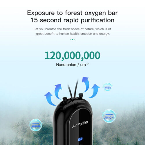 Belro personal mini air purifier necklace worn around neck, portable wearable air purifier with USB charging feature.
