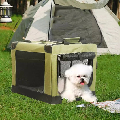 Belro portable folding small dog crate designed for automotive use, with a compact, lightweight metal frame and secure door.