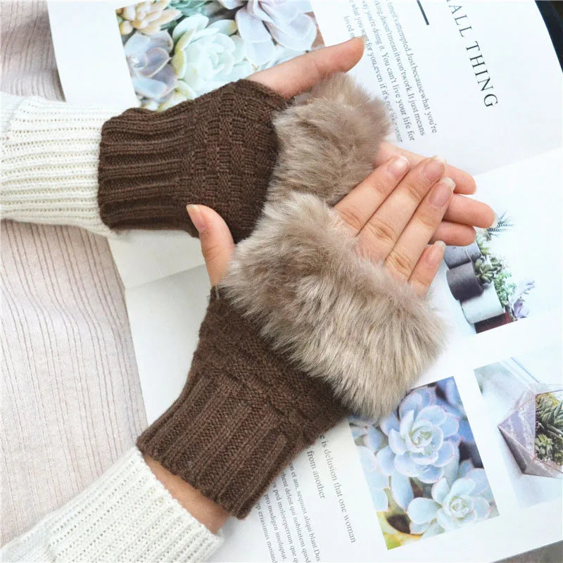 Belro faux fur fingerless winter gloves with hand warmer feature, soft and warm clothing accessory for cold weather.