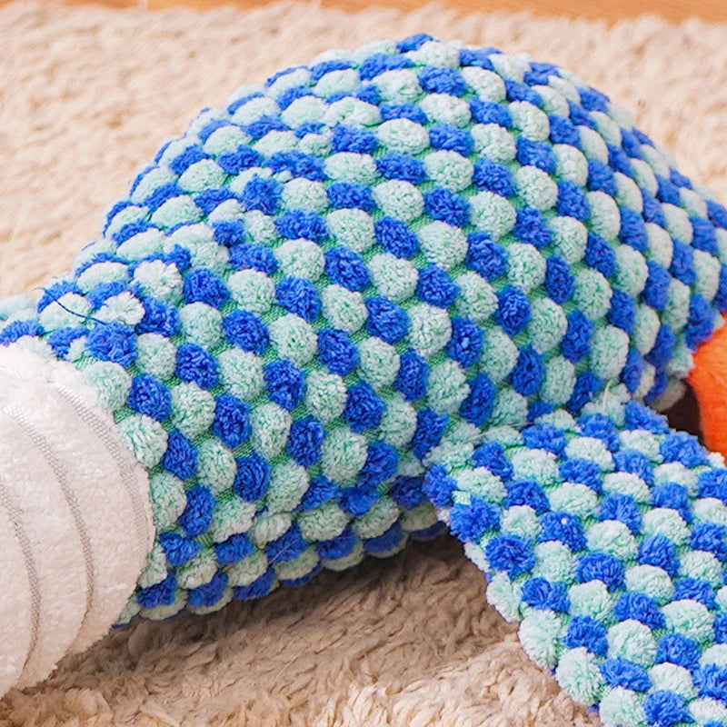 Belro plush dog chew toy with squeaker, soft pet toy designed for dogs to chew and play with.