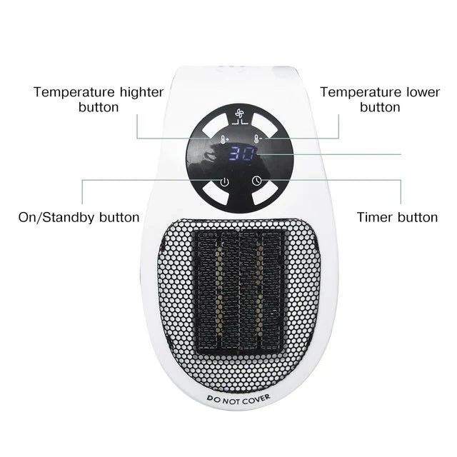 Belro 500W mini portable electric heater on a home interior, compact space heater for quick warmth and energy efficiency