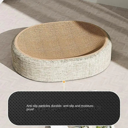 Belro oval sisal cat scratcher bed with cozy cushion, designed for cats to scratch and rest comfortably in home and garden space.