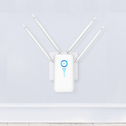 Belro wireless Wi-Fi repeater extender boosting internet signal range with plug-in design, suitable for home or office use