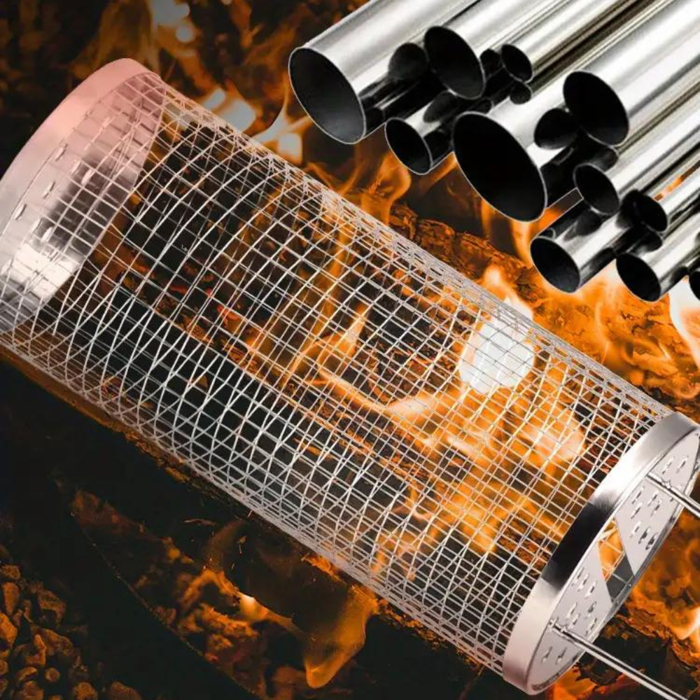 Belro stainless steel round barbecue grilling basket for BBQ and grilling, perfect for outdoor cooking and grilling vegetables or meats.
