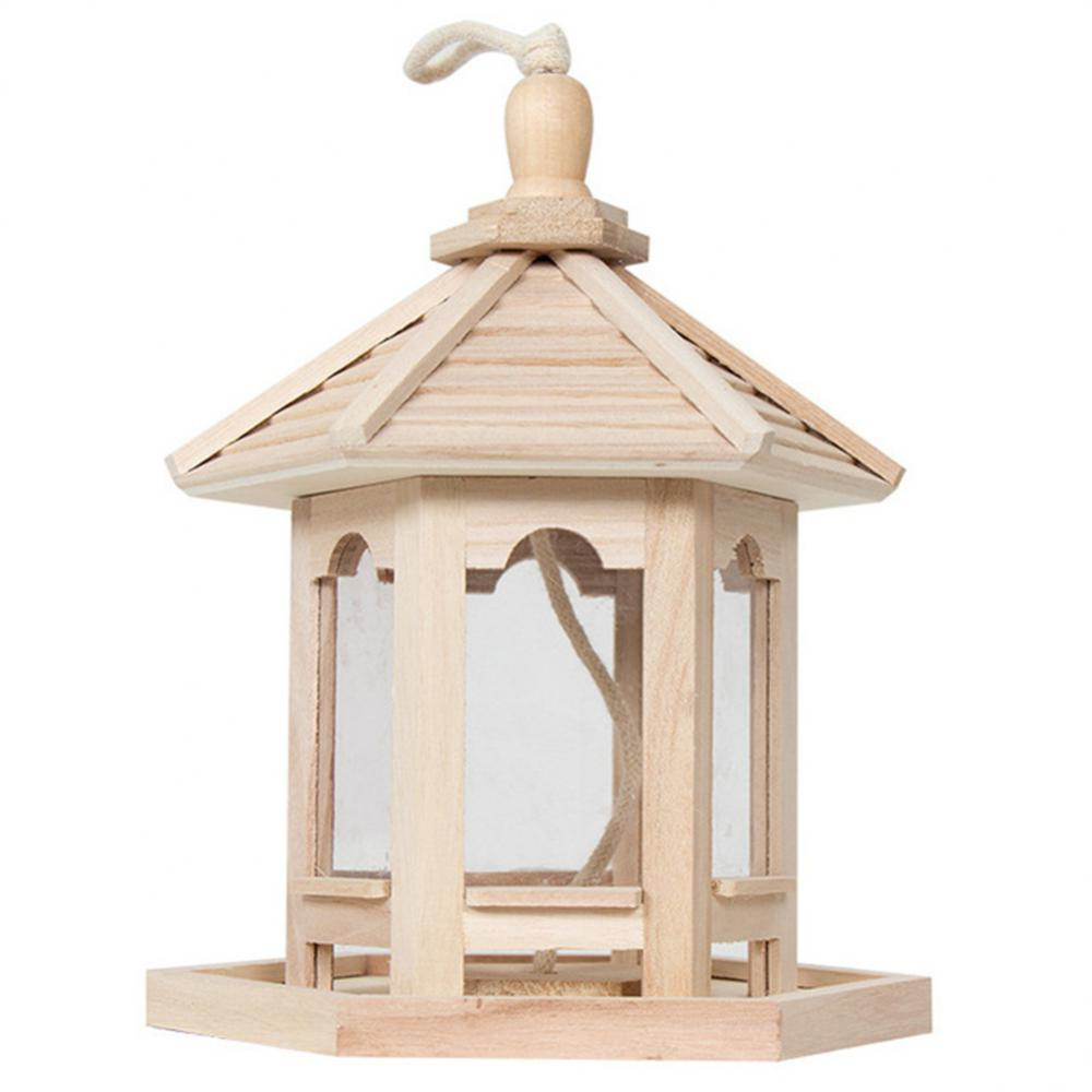 Belro wooden transparent bird feeder for home and garden decor, showcasing clear sides and natural wood finish for outdoor bird feeding.